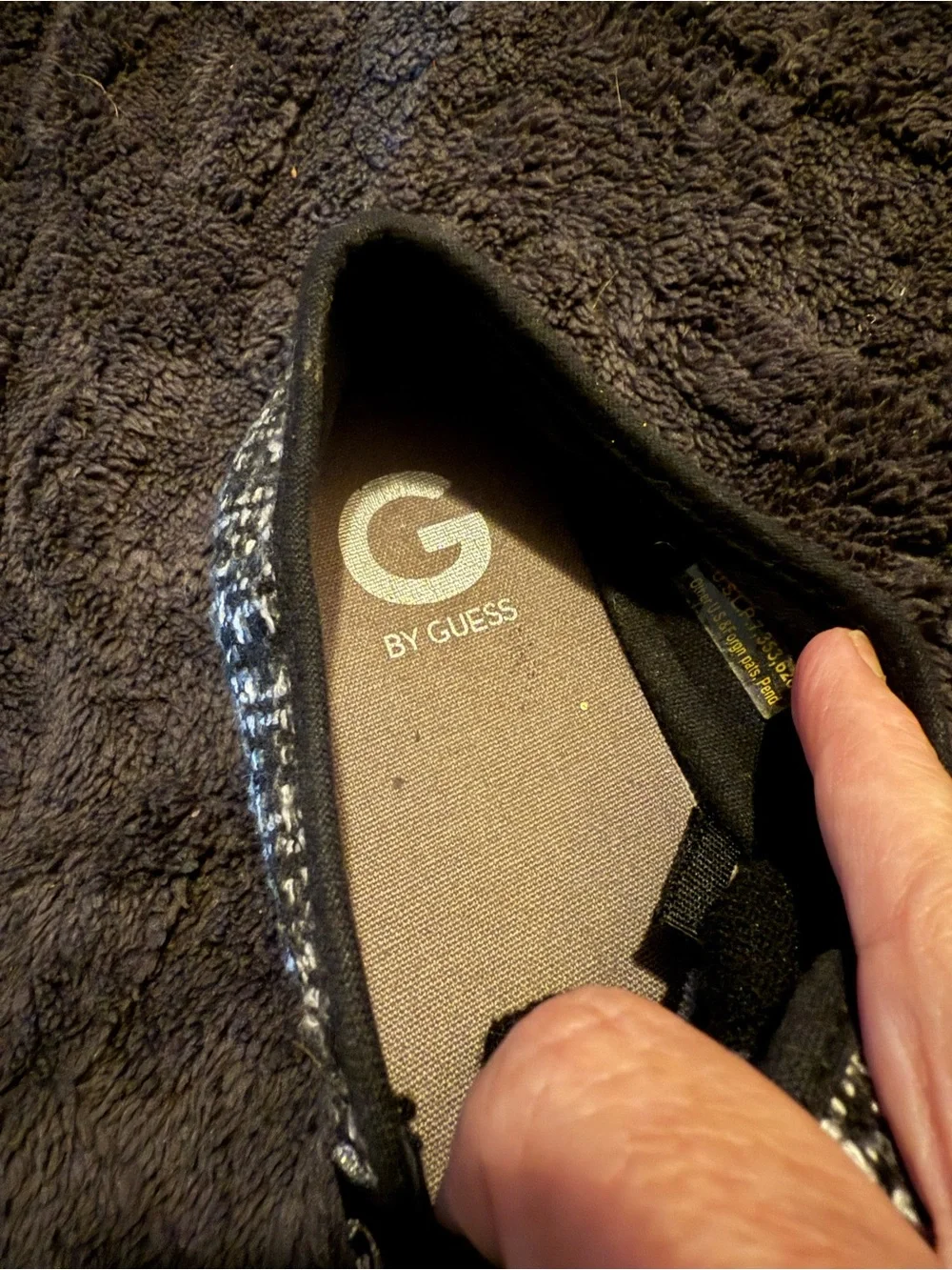 Guess Slip-On Tweed Flats in Black and White